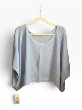 Light Blue Women’s Knit Crop Top - Boxy Scoop Neck